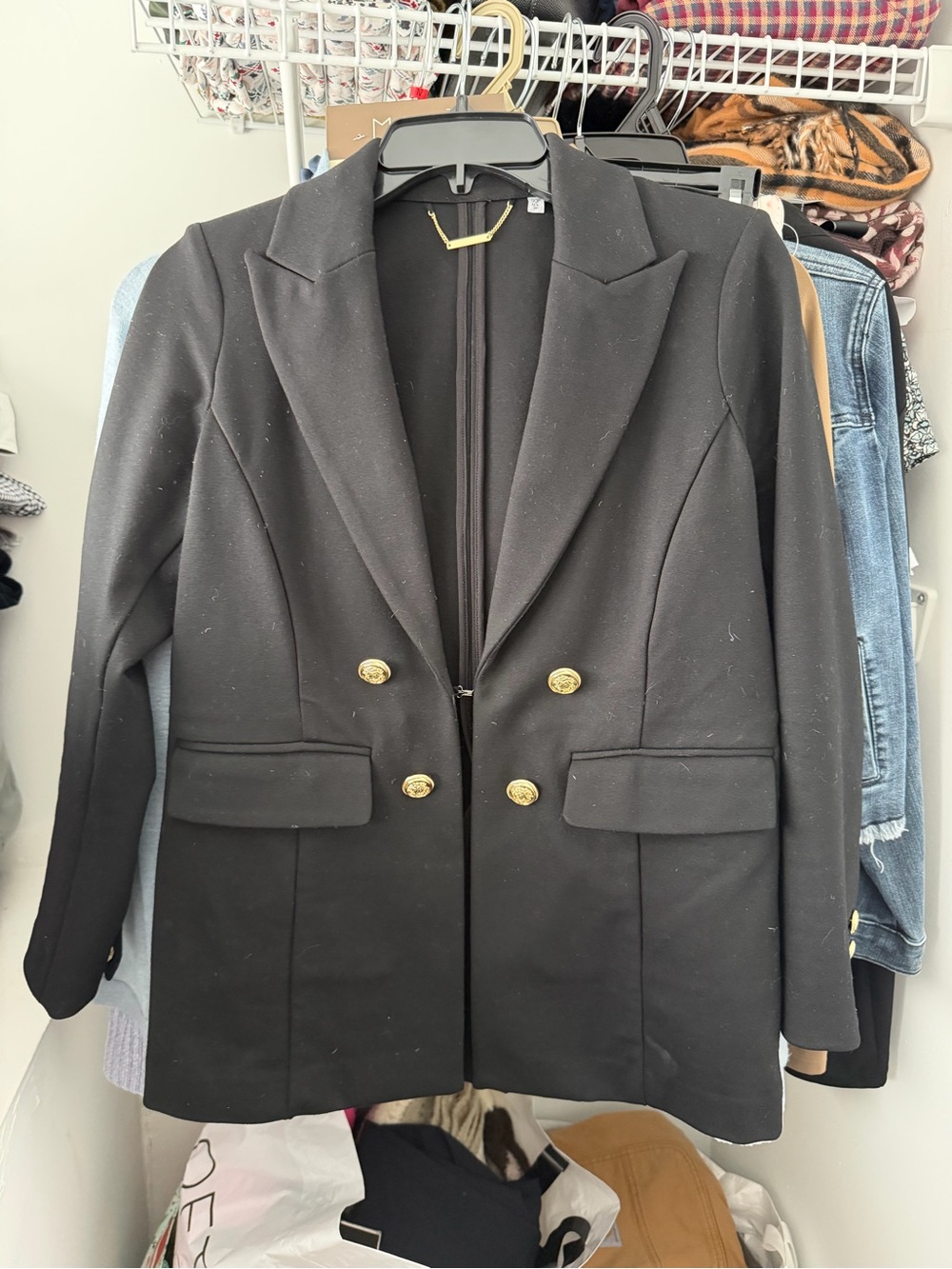 Chicos Women's Black Double-Breasted Blazer with Gold Buttons size US 2P petite